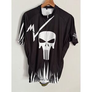 Monton Mens Punisher Cycling Jersey Black White Skull Short Sleeve Size 2XL